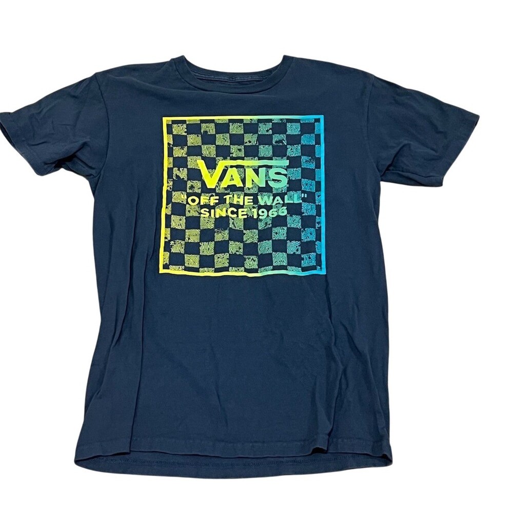 Vans T-Shirt Men's S Navy Blue Off The Wall Checkerboard Box Logo Skate